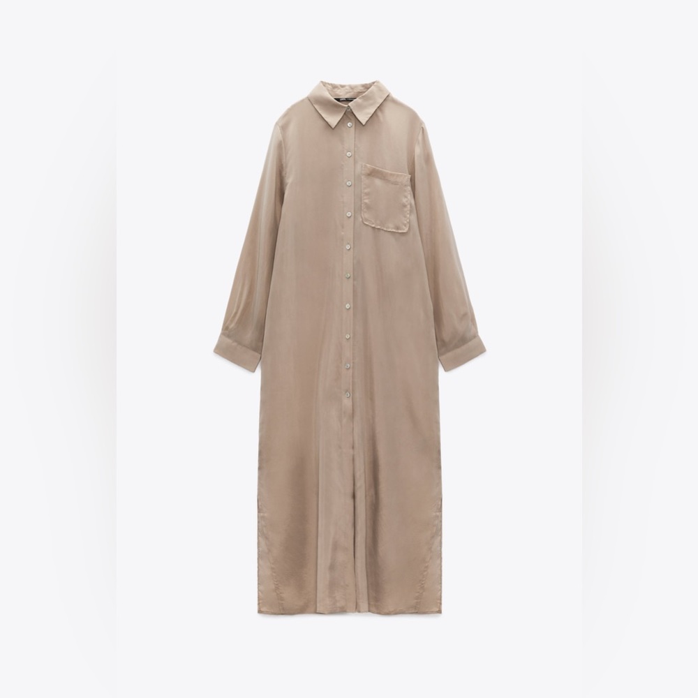 Zara Tan Maxi Shirt Dress